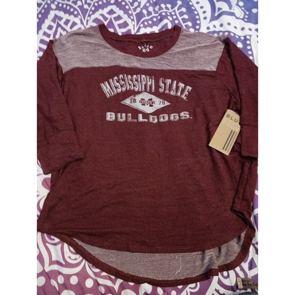 NEW Blue 84 Maroon‎ Prem Terry NCAA Yoke Tee, Mississippi State Bulldogs, Large
